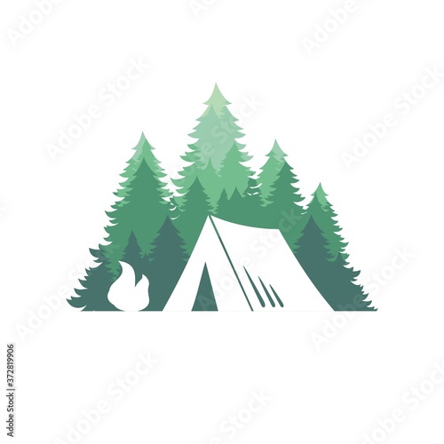 Tent on the background of the forest
