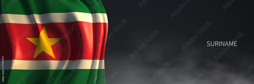 Suriname Flag 3d Rendering with Dark Background. 3d Rendering of South American countries Flag.