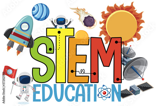 Stem education logo with space objects isolated