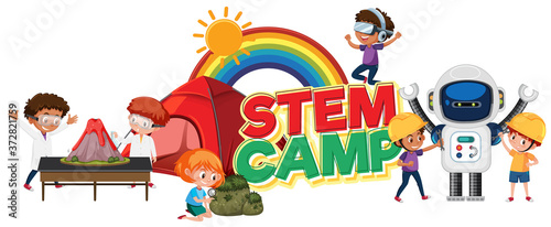 Stem camp logo with education objects isolated