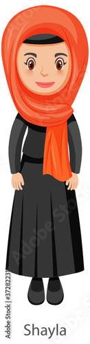 A woman wearing Shayla Islamic traditional veil cartoon character