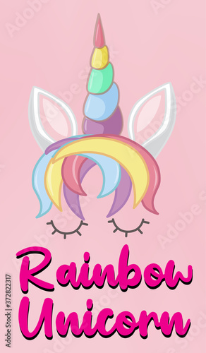 Unicorn rainbow logo in pastel color with cute unicorn