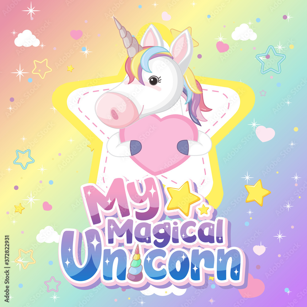 Fototapeta Cute unicorn banner on pastel background color
