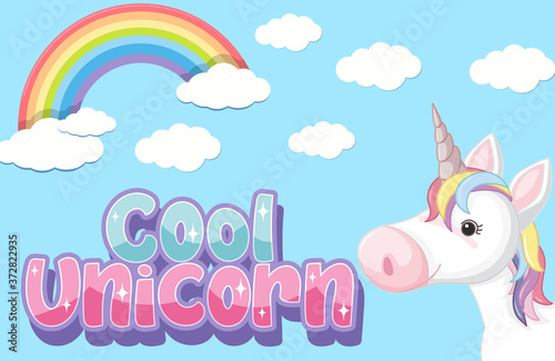 Cool unicorn logo in pastel color with cute unicorn and rainbow