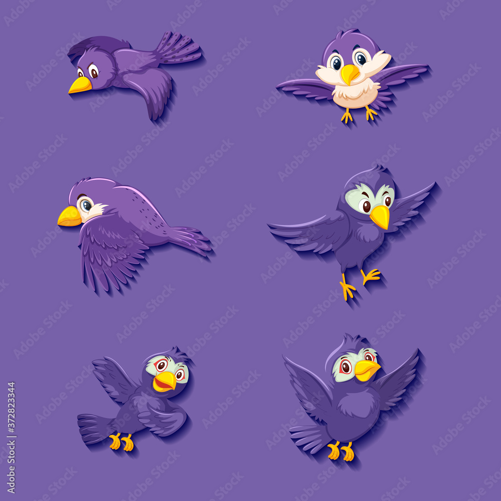 Cute purple bird cartoon character Cute purple bird cartoon character