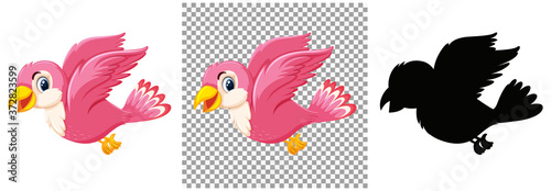 Cute pink bird cartoon character
