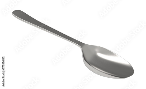 3d rendering. perspective view of empty metal spoon with clipping path isolated on white background.