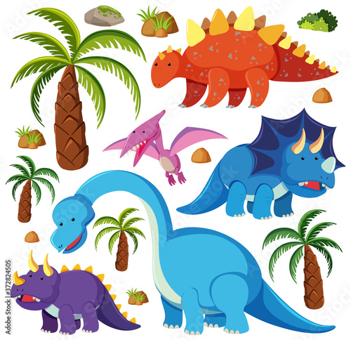 Set of cute dinosaurs isolated on white background photo