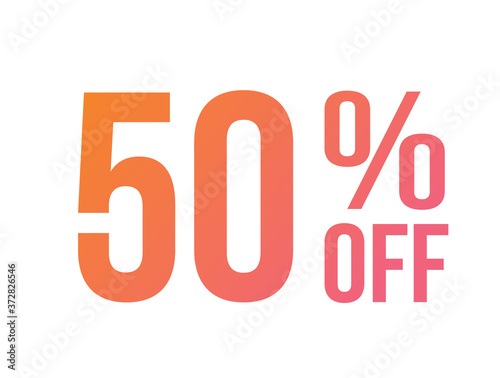 Energetic gradient pink to orange fifty percent off special discount word