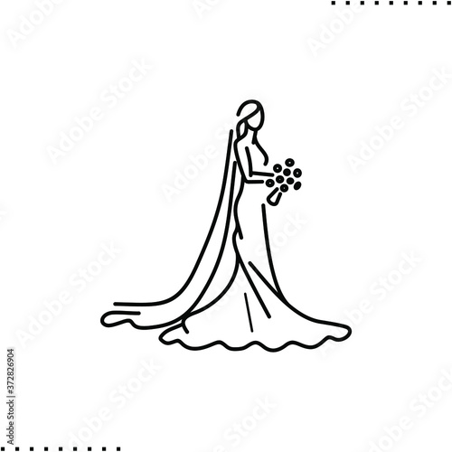 Bride, fiancee, veil, wedding dress vector icon in outlines
