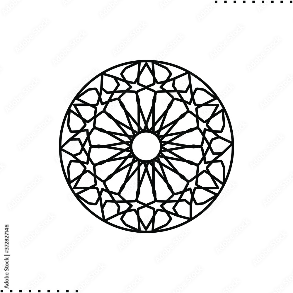 Round Arabic geometric mandala vector icon in outlines Round Arabic geometric mandala vector icon in outlines