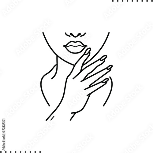 half face woman, female hand and  lips,  manicure vector icon in outlines