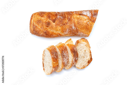 White baguette pieces isolated isolated on white background with shadow