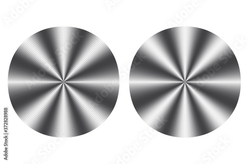 Metal steel circles. Vector silver round badge. Stainless steel texture. Chrome buttons. Radial matt round surface.