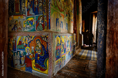 Beta Maryam Monastery on one of the island on Tana lake. Ethiopia. Africa. 19th century paintings. Unesco heritage site © alekosa