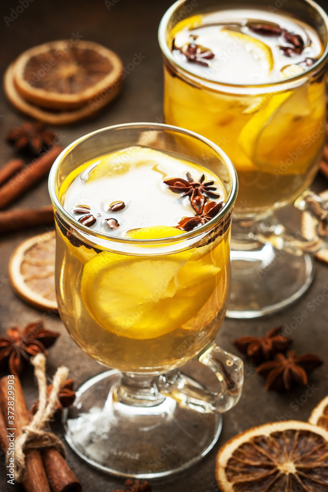 Winter hot drink with spices, Christmas concept Winter hot drink with spices, Christmas concept