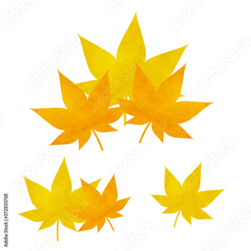 紅葉の葉 もみじのイラスト 黄色 オレンジ Illustration of autumn leaves. leaf. Autumn leaves.