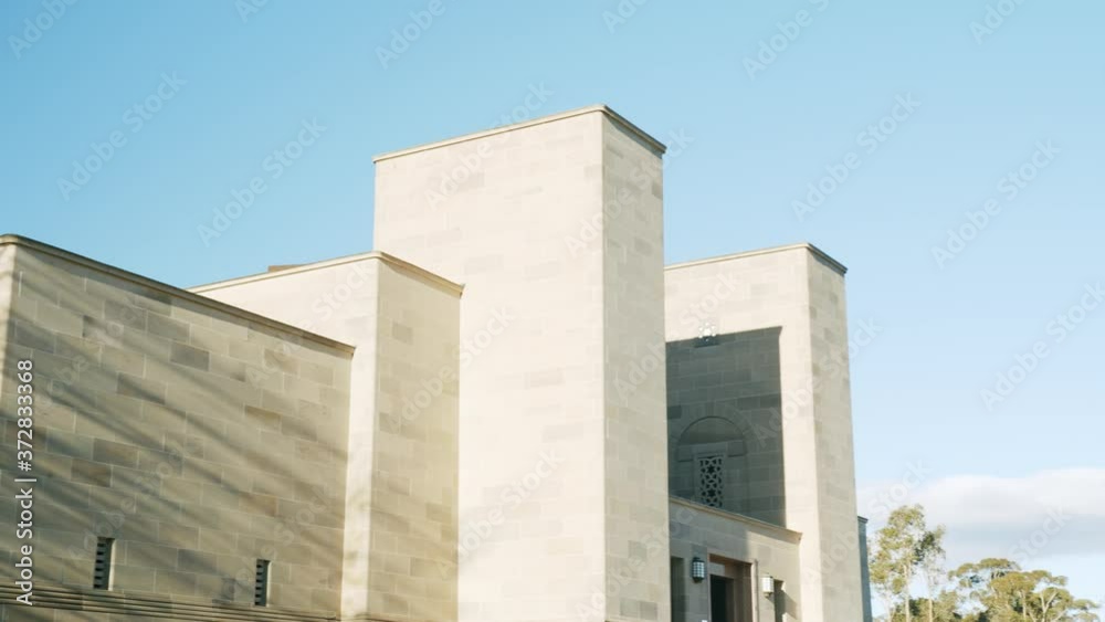 Pan shot of exterior of The Australian War Memorial building, Canberra, ACT Pan shot of exterior of The Australian War Memorial building, Canberra, ACT