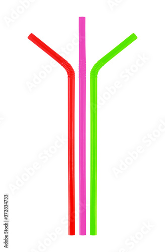 Red and green straw isolated on white background with clipping path included.
