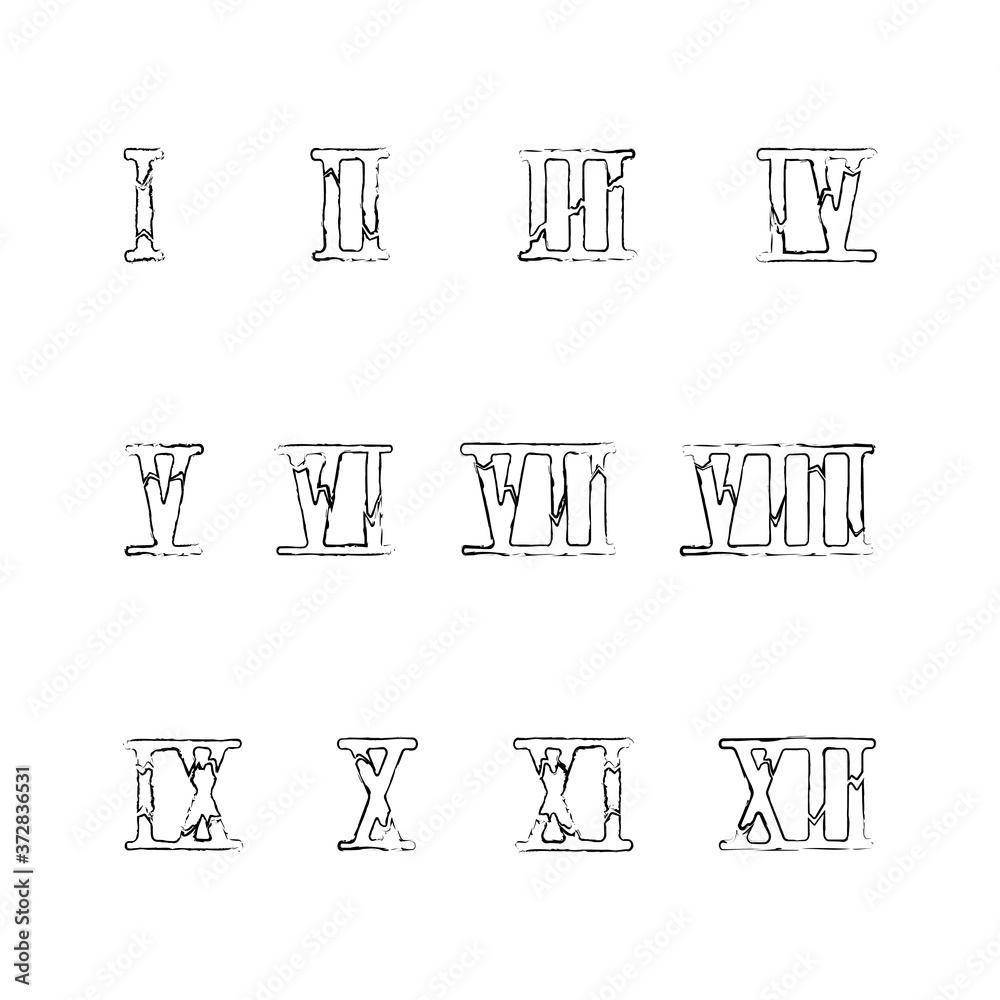 Roman numerals with an aging effect. The numbers have cracks. Vector ...
