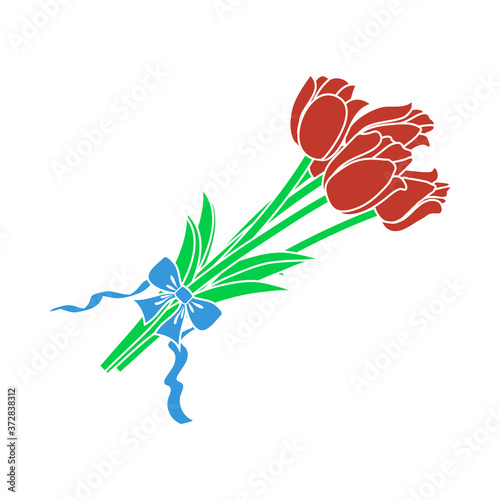 Tulips Bouquet Icon With Tied Bow