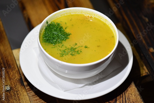 soup, food, bowl, vegetable, meal, dinner, healthy, cream, lunch, vegetarian, plate, dish, pumpkin, appetizer, white, parsley, yellow, chicken, hot, green, fresh, cuisine, gourmet, squash, diet