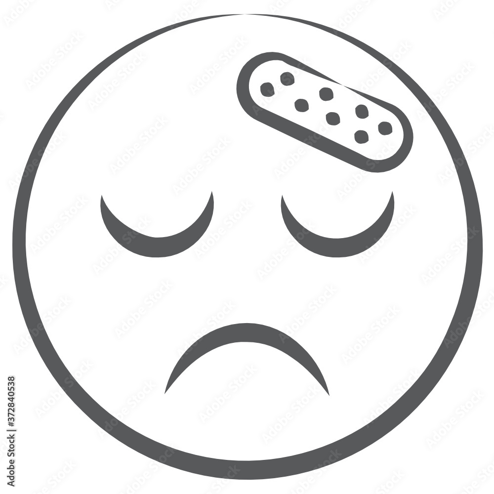Obraz premium Head injury emotag, doodle line icon of bandage emoticon 
