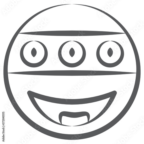 
Three eyes over face, doodle line icon of alien invasion emoticon 
