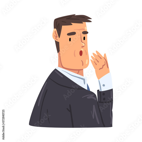 Yawning Businessman, Office Worker Character in Formal Style Clothes, Business Avatar Cartoon Style Vector Illustration