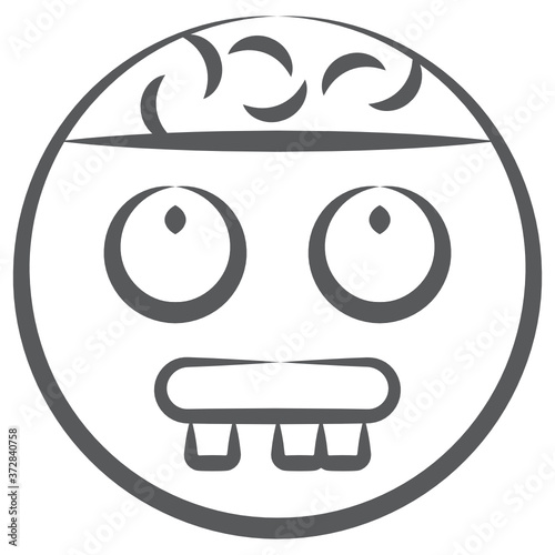 
Doodle line icon of goofy emoticon, crazy expression 
