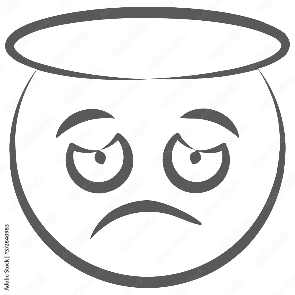 
Doodle line icon of sad angel emoji, 
