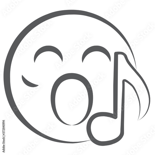 
Doodle line icon of music emoji, melody nota with emotag 
