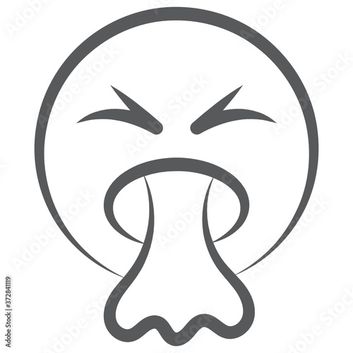 
Face with open mouth vomiting emoji in doodle line style  
