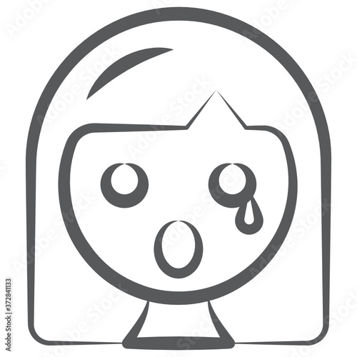 
Young female with weeping facial expression in doodle line style 

