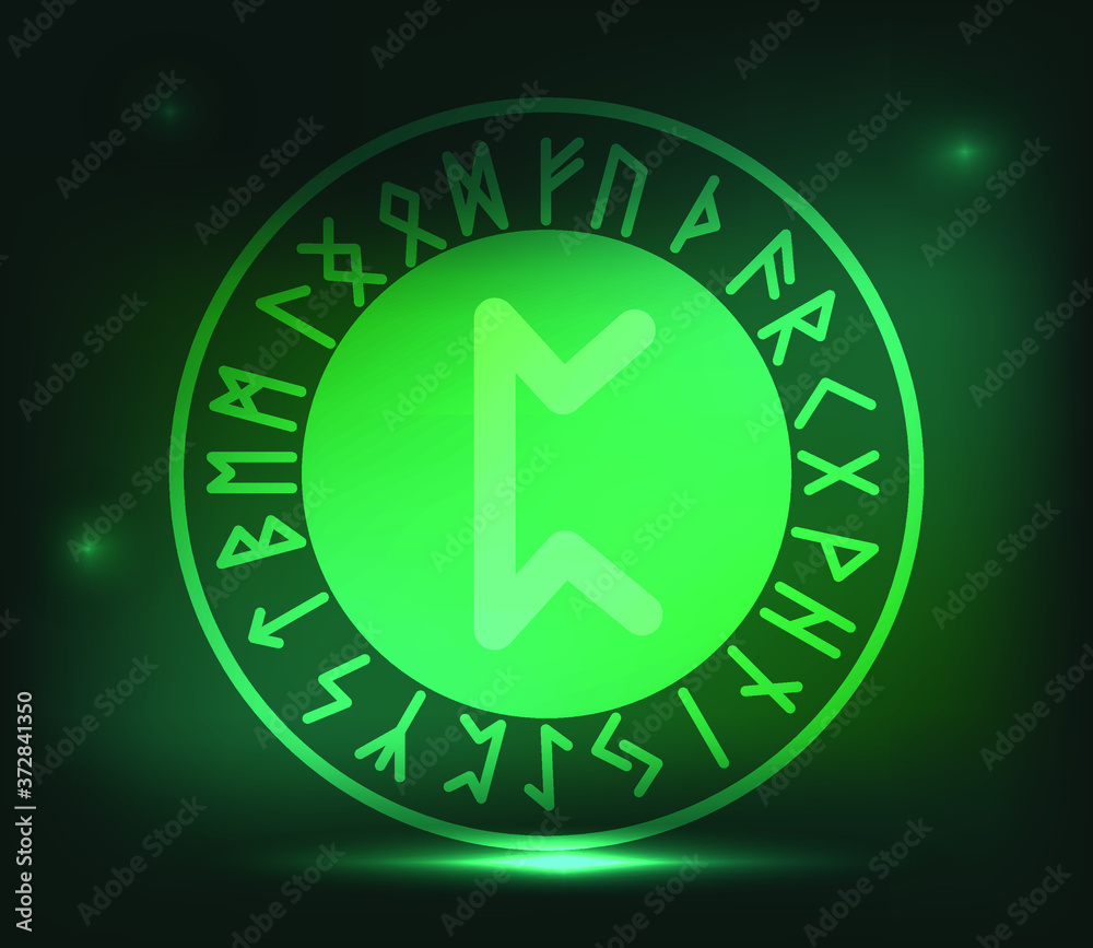 Green runic frame. Runes Algiz. Scandinavian ornament Green runic frame. Runes Algiz. Scandinavian ornament