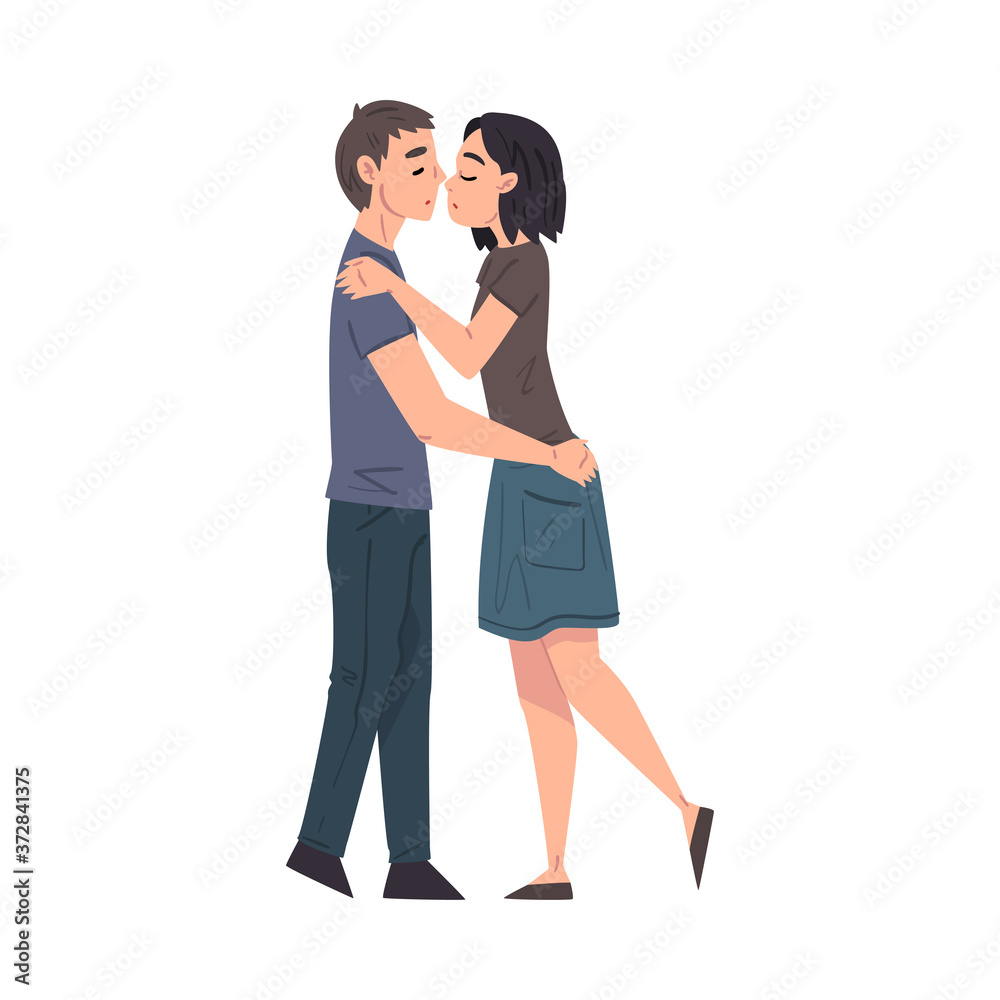 custom made wallpaper toronto digitalHappy Young Man and Woman in Love Hugging and Kissing, Romantic Loving Couple Cartoon Style Vector Illustration