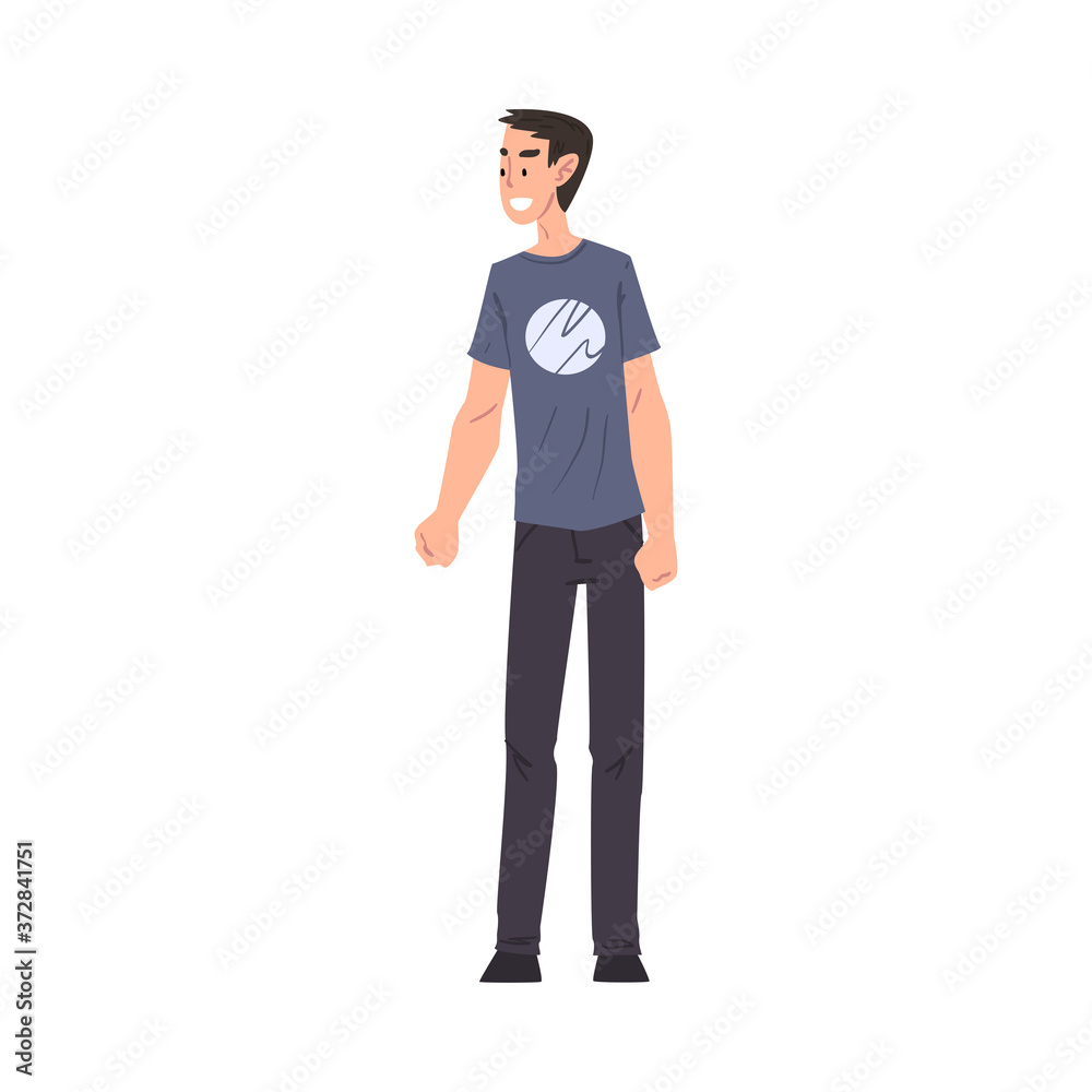 Young Handsome Man, Smiling Guy Character in Casual Clothes Cartoon Style Vector Illustration Young Handsome Man, Smiling Guy Character in Casual Clothes Cartoon Style Vector Illustration
