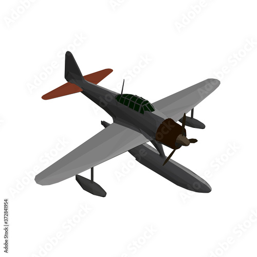 Low poly plane for takeoff and landing on water. Isometric view. 3D. Vector illustration