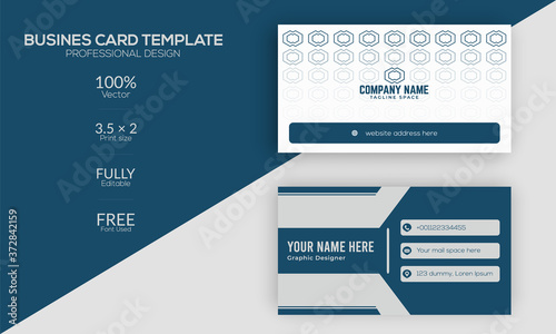 Elegant business card design with blue and grey color free vector