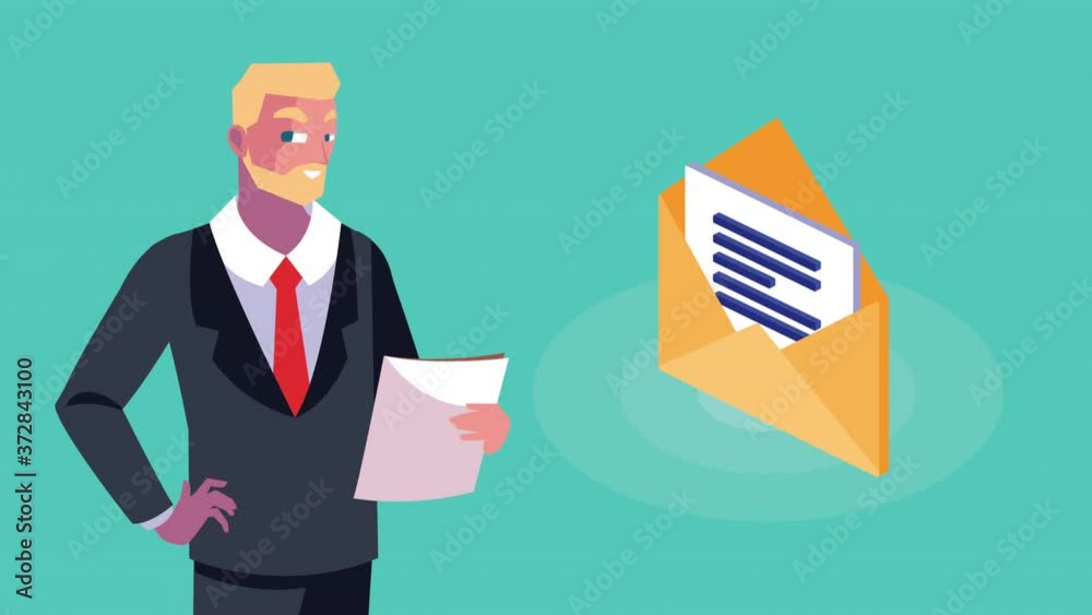 businessman worker with envelope mail character animation businessman worker with envelope mail character animation