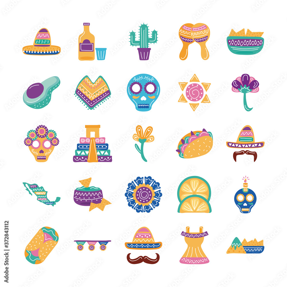 bundle of twenty five mexican ethnicity set collection icons