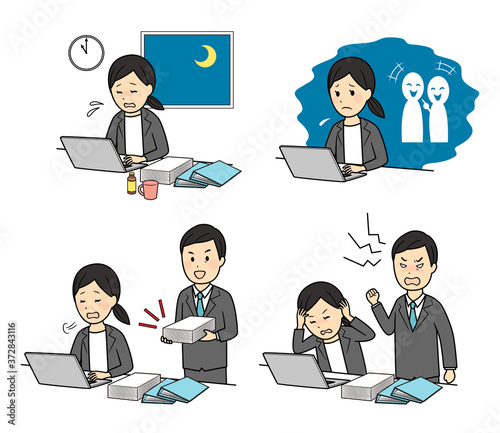 illustration of lady stressed with work