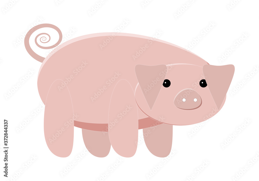 Cerdo entero rosa en un fondo blanco. Cerdo entero rosa en un fondo blanco.