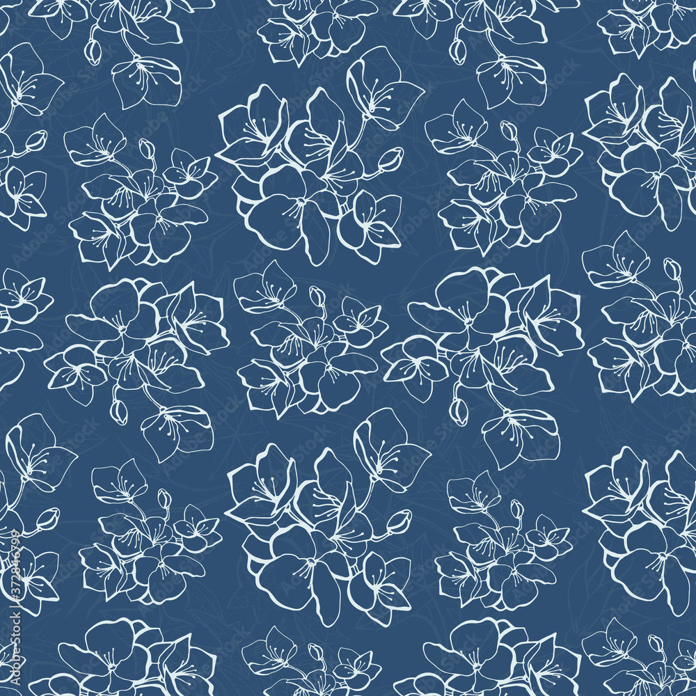 Floral blue seamless pattern with hand-drawn elements Floral blue seamless pattern with hand-drawn elements