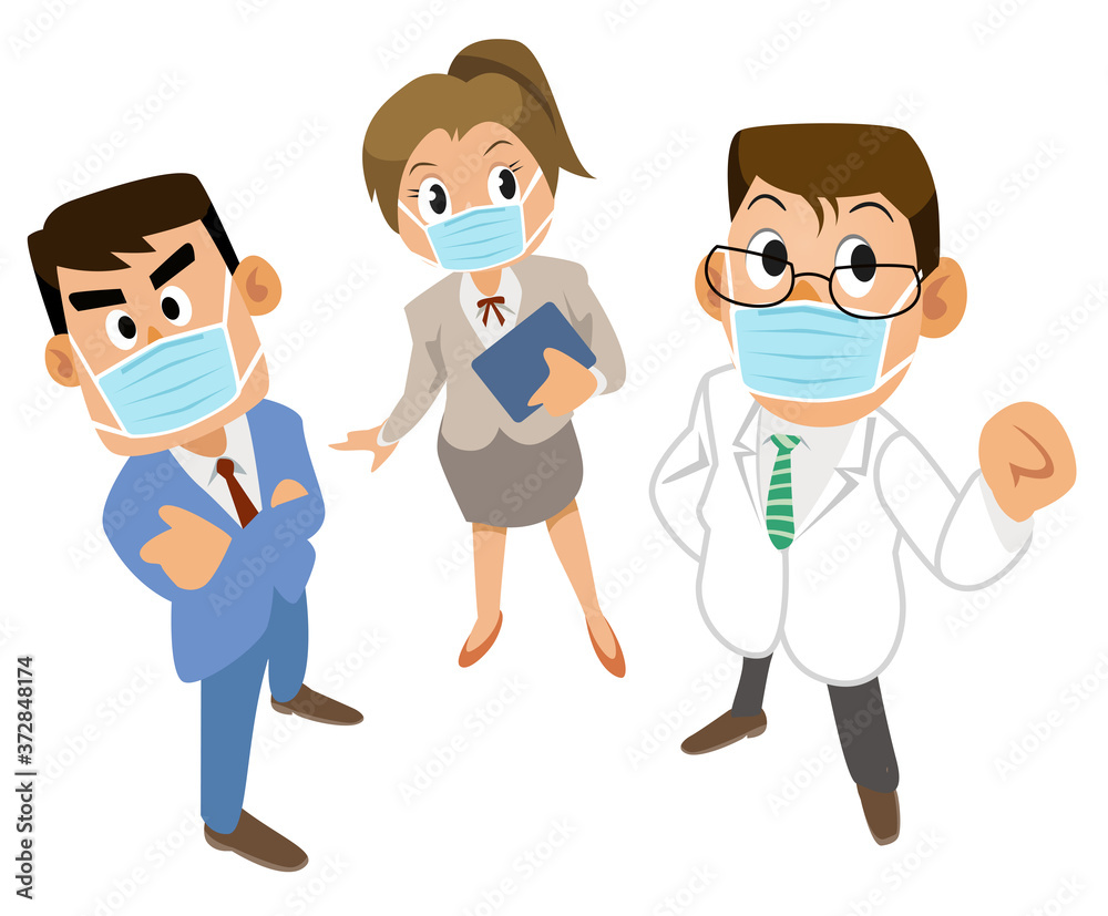 マスクを付ける人達-医者-ビジネスマン-オフィスレディ