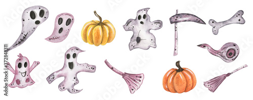 Halloween set. Hand Drawn watercolor illustration.Isolated on a white background.