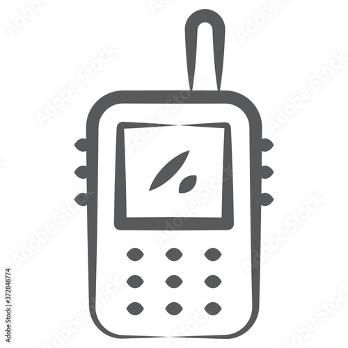 
A vintage mobile having button, walkie talkie icon in doodle design 
