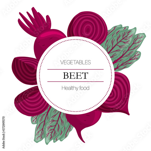 Vector beetroot slices round background in cartoon style for autumn farm market design.