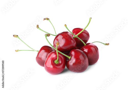 Delicious fresh ripe cherries isolated on white
