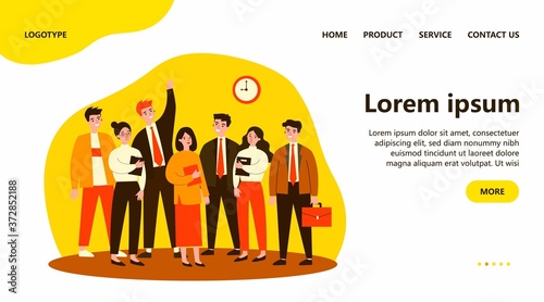 Happy business colleagues team portrait. Group of office employees standing together. Vector illustration for corporate staff, career, job, professionals concept